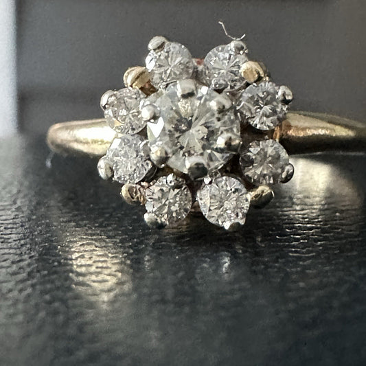 Vintage 10k Diamond Flower Cluster Ring 