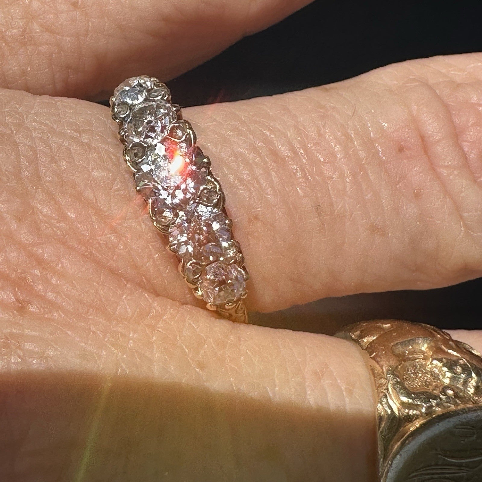 Victorian Old Cushion Cut 1.75 + Cttw  Hoop Ring ( Five Central Diamonds )