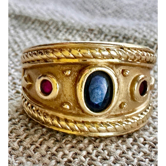 14k  Sapphire and Rubies cigar ring 