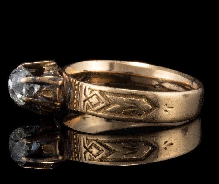 Antique Victorian 14k Gold 0.47 Ct Old Cushion Diamond Solitaire Engagement Ring