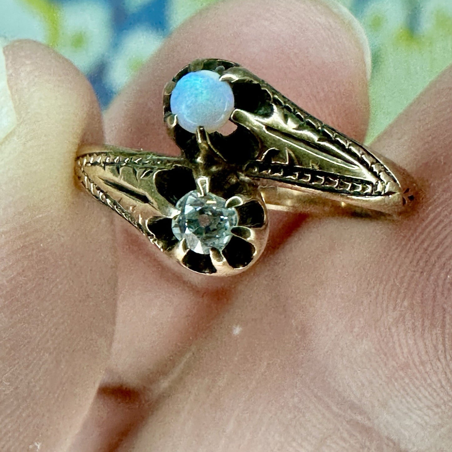 Antique Moi Et Toi Diamond And Opal Ring 10k Size 7