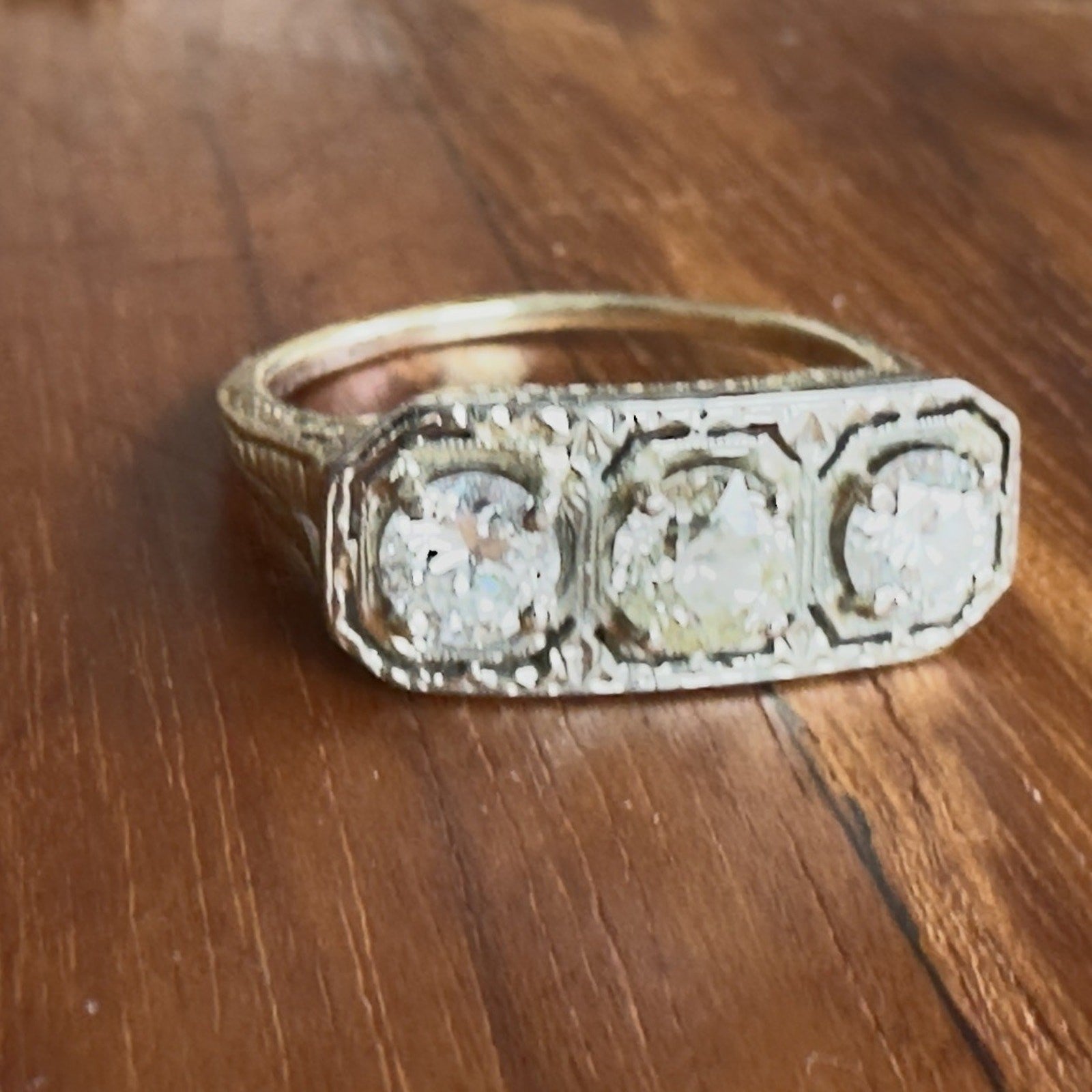 Edwardian 14k/18k 3 stone Old European Cut diamonds setting ring 1.09 Cttw