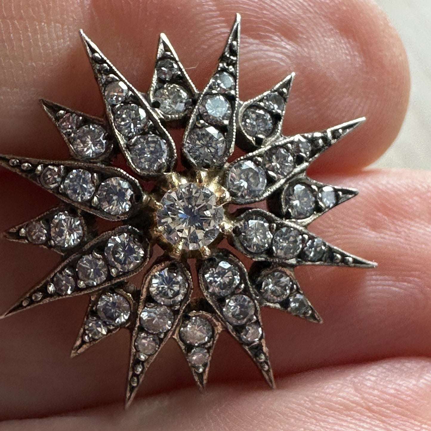 Antique Victorian OMC & Brillant Cut Sterling Over 14k Gold Pendant