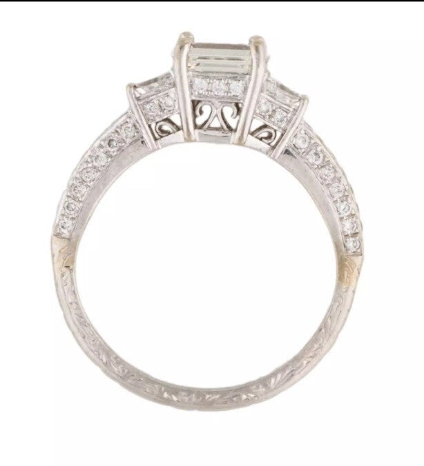 Antique Platinum 1+ cttw Old Emerald Cut Diamond Ring