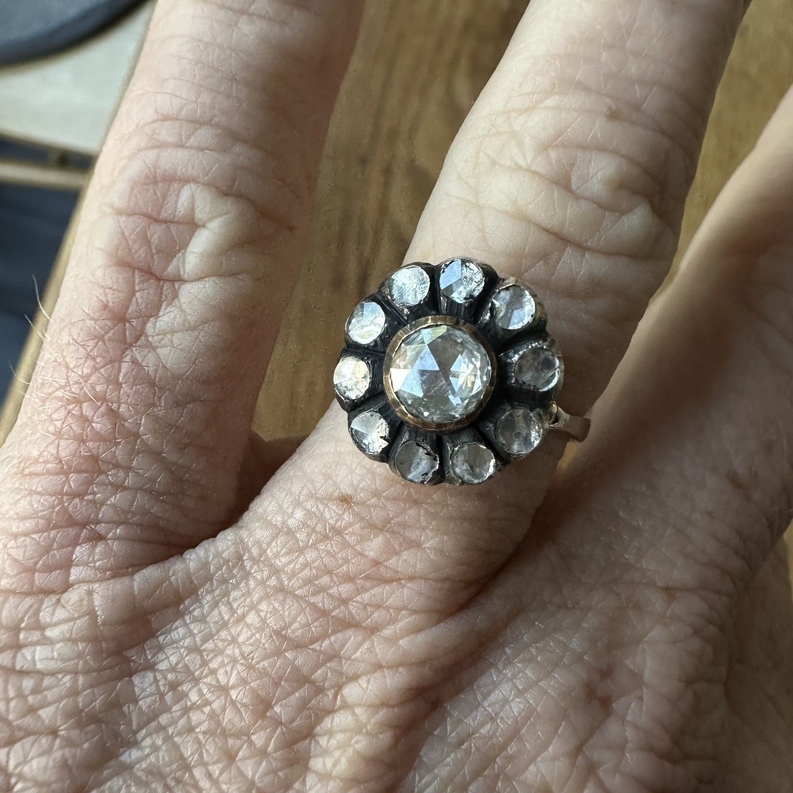 2.2 ct Antique Rose Cut Georgian diamond ring size 8