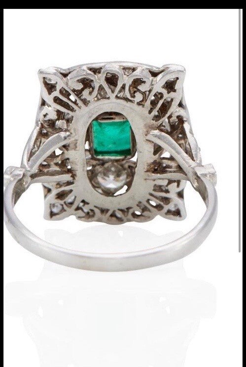 Antique Old Cut Diamond Emerald Shield Ring ( 2+ Cttw)