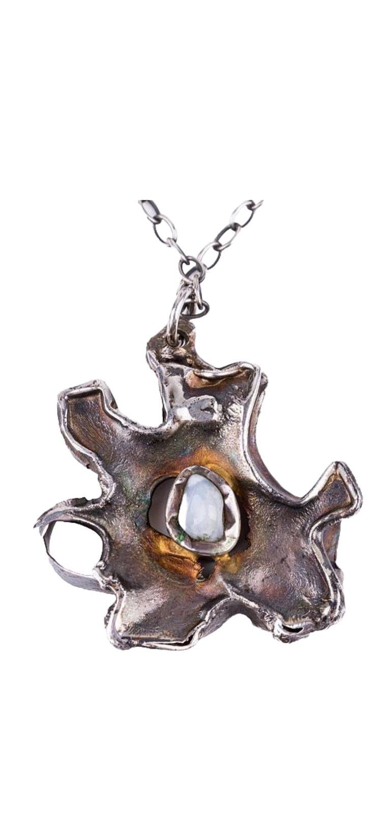 Brutalist Mid Century Necklace And Ring  By Jens Peter Gudjonsson -Chalcedony