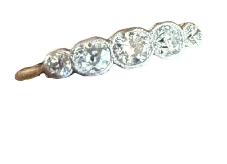 Antique old European and Old Cushion Cut 5 diamond Bezel Setting ring Size 6.5