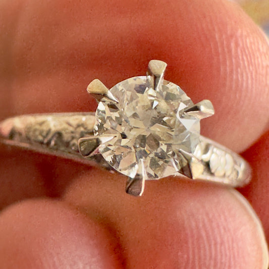 Art Deco 18k Forget Me Not OEC Diamond Solitaire with orange blossom band Size 5