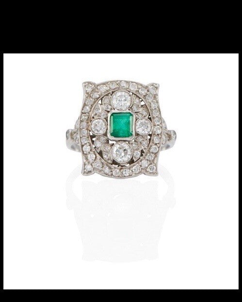 Antique Old Cut Diamond Emerald Shield Ring ( 2+ Cttw)