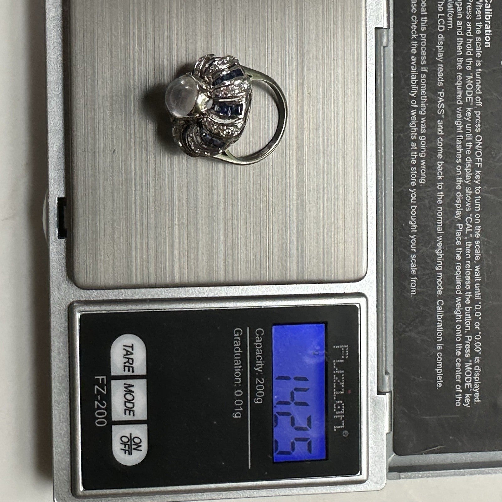 Art Deco Platnium Moonstone Diamond And Sapphire Ring 