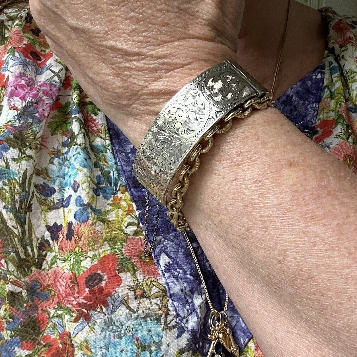 Antique Sterling Silver 1880 Floral Engraved Bracelet William Summer
