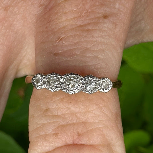 Antique 5 Stone Diamond 14k Ring Size 6.75