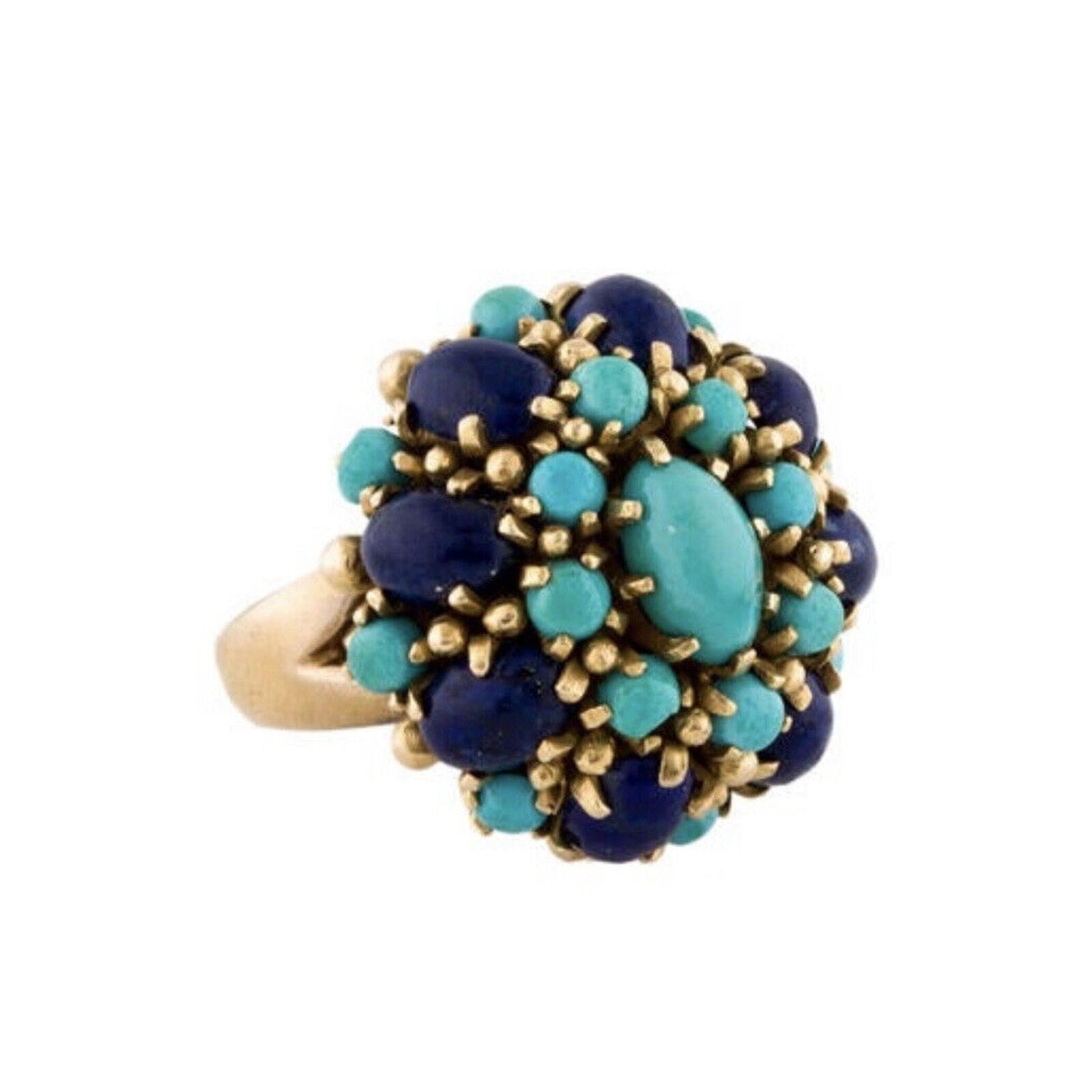 Vintage Bombe Turquoise Lapis 14k Cocktail Ring size 6.5