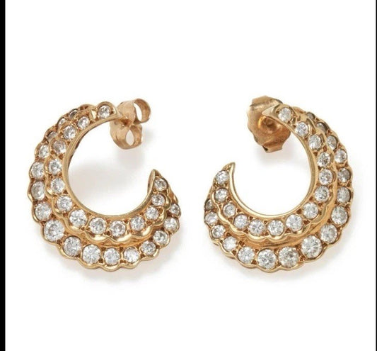 Vintage 14k Gold Crescent Moon Diamond Earrings 2 cttw
