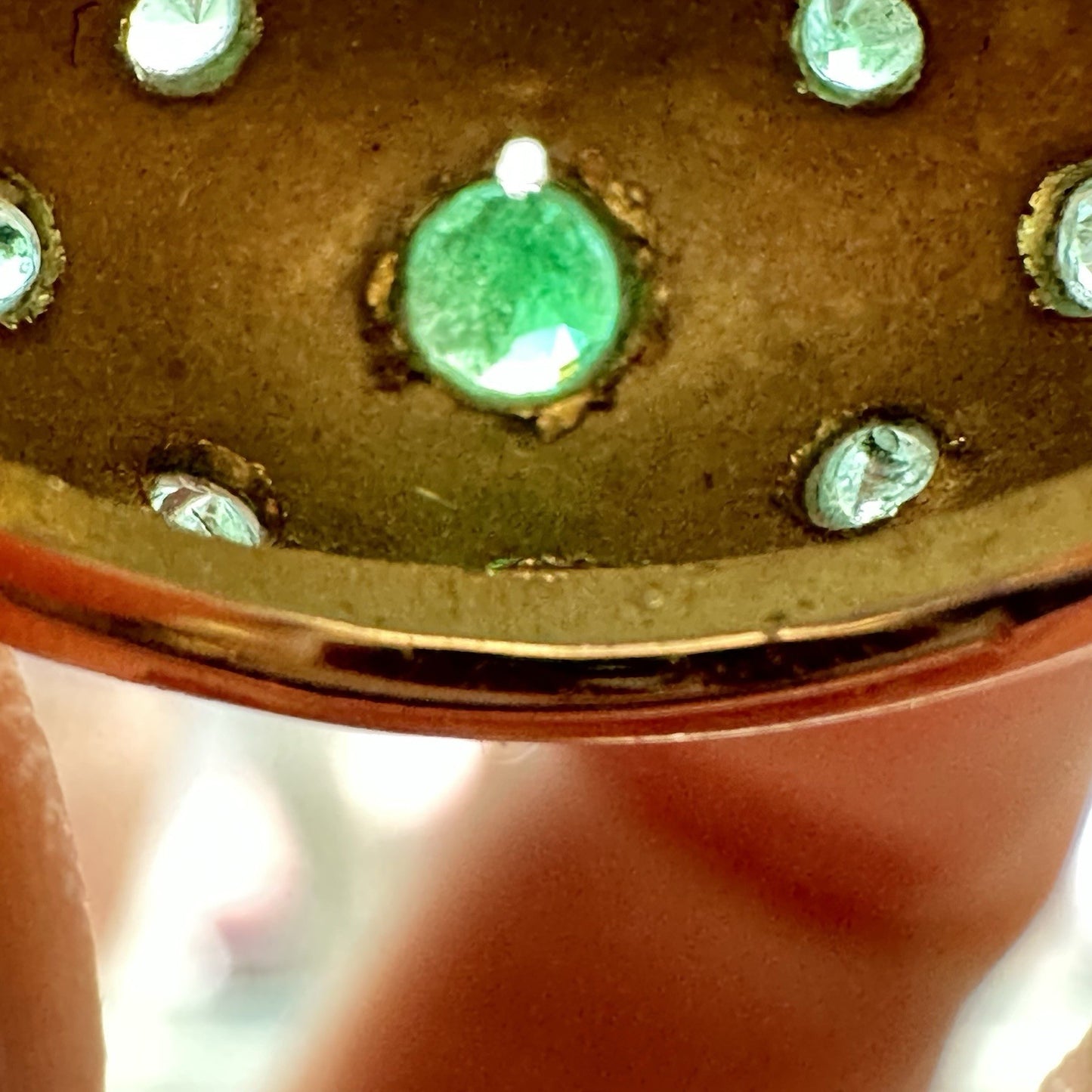 Vintage French Star Burst 18k Emerald Dome Ring Size 4.75 - 5.23g