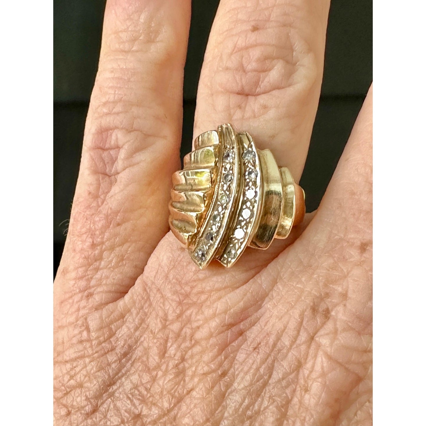 Vintage Retro Diamond Cocktail Ring – 14K Gold, 1940s–1950s