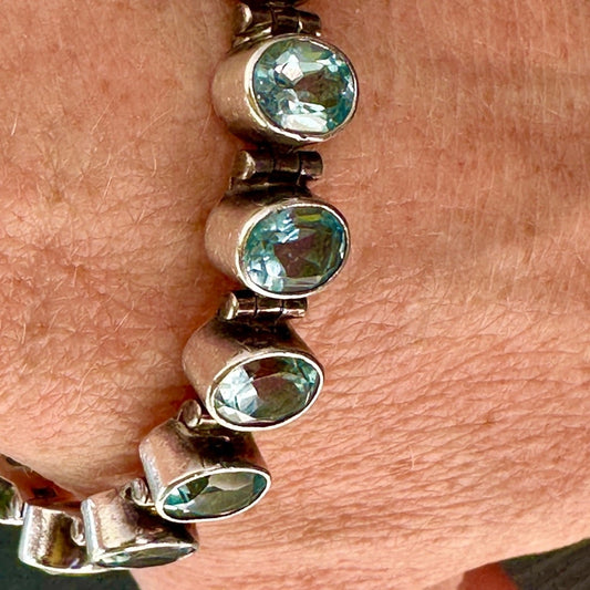 Acleoni Sterling Silver Blue Topaz  ( 7cttw ) large tennis bracelet