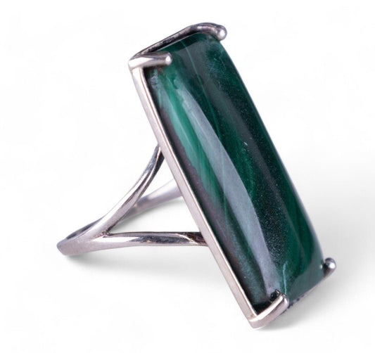 DJoy Sterling Silver Large 8 Ct Malachite Ring  Size 9