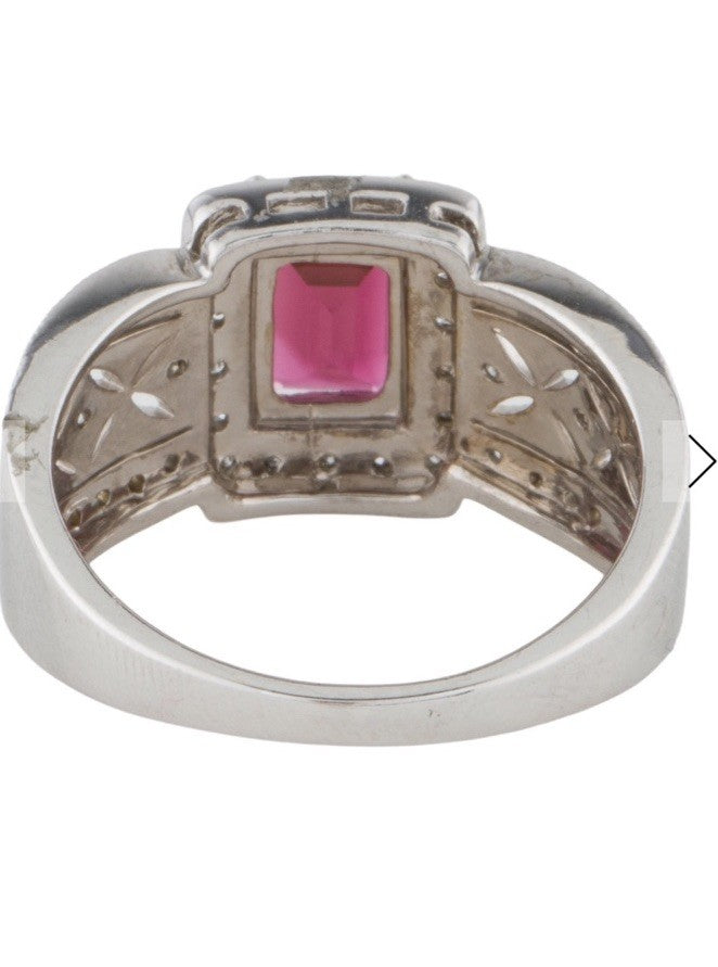 White Gold 14k Diamond Tourmaline Ring  Size 8.75
