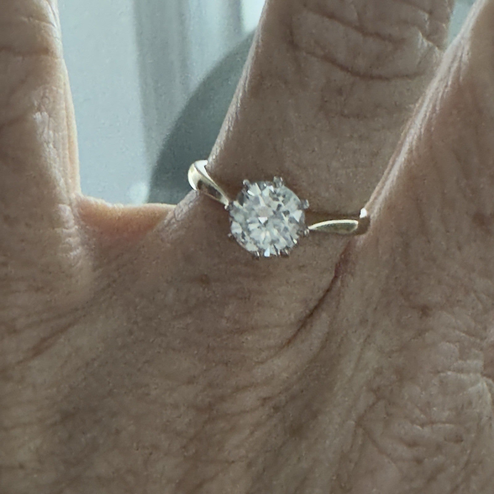Old Brillant Cut 1.2 Ct Solitaire 18k Gold Ring With WGI report Size 6.5