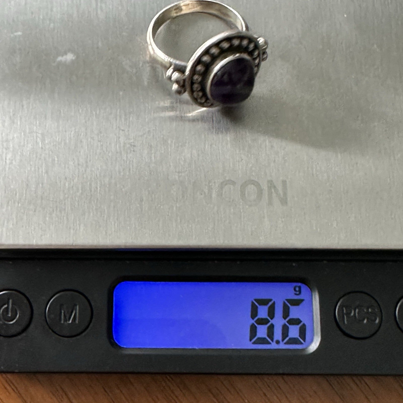 Sterling Silver 925 Deep Purple Amethyst Cabochon Ring Size 9