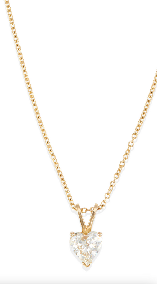 14k Gold  and Heart  Cut diamond solitaire necklace