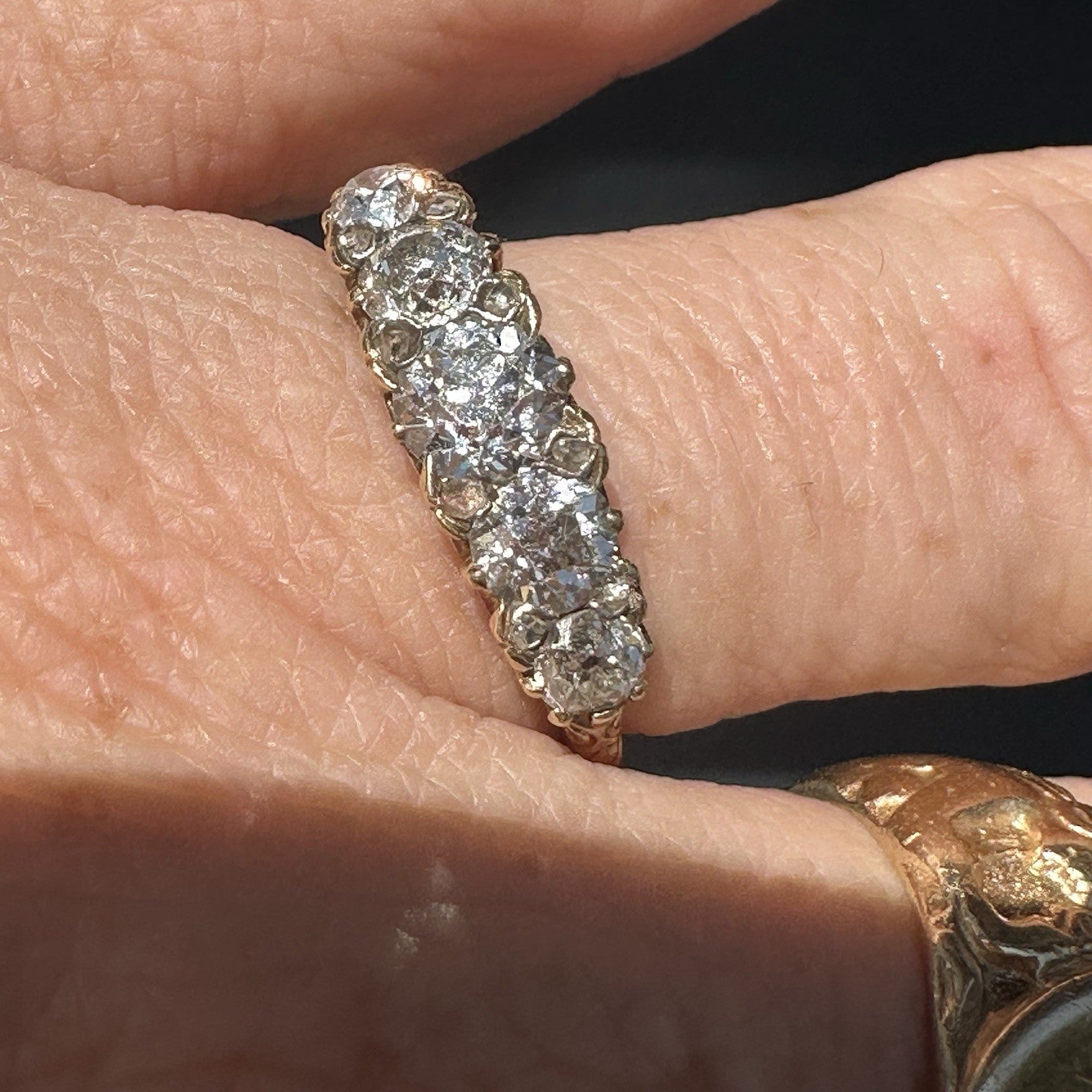 Victorian Old Cushion Cut 1.75 + Cttw  Hoop Ring ( Five Central Diamonds )