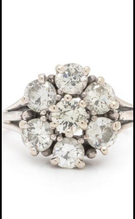 Antique Old Cut Diamond Cluster Ring 2.3 cttw