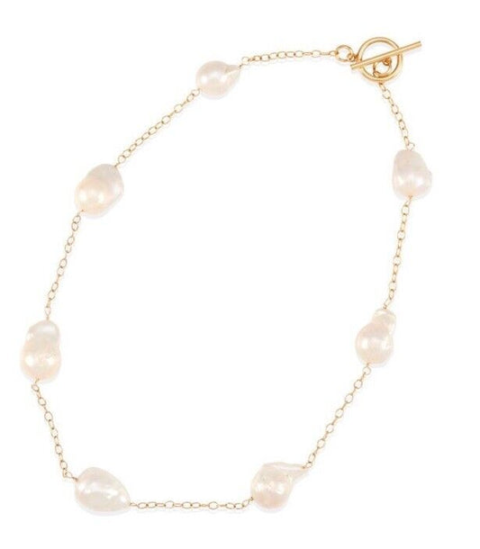 14K GOLD AND FRESHWATER CULTURED PEARL STATION NECKLACE
