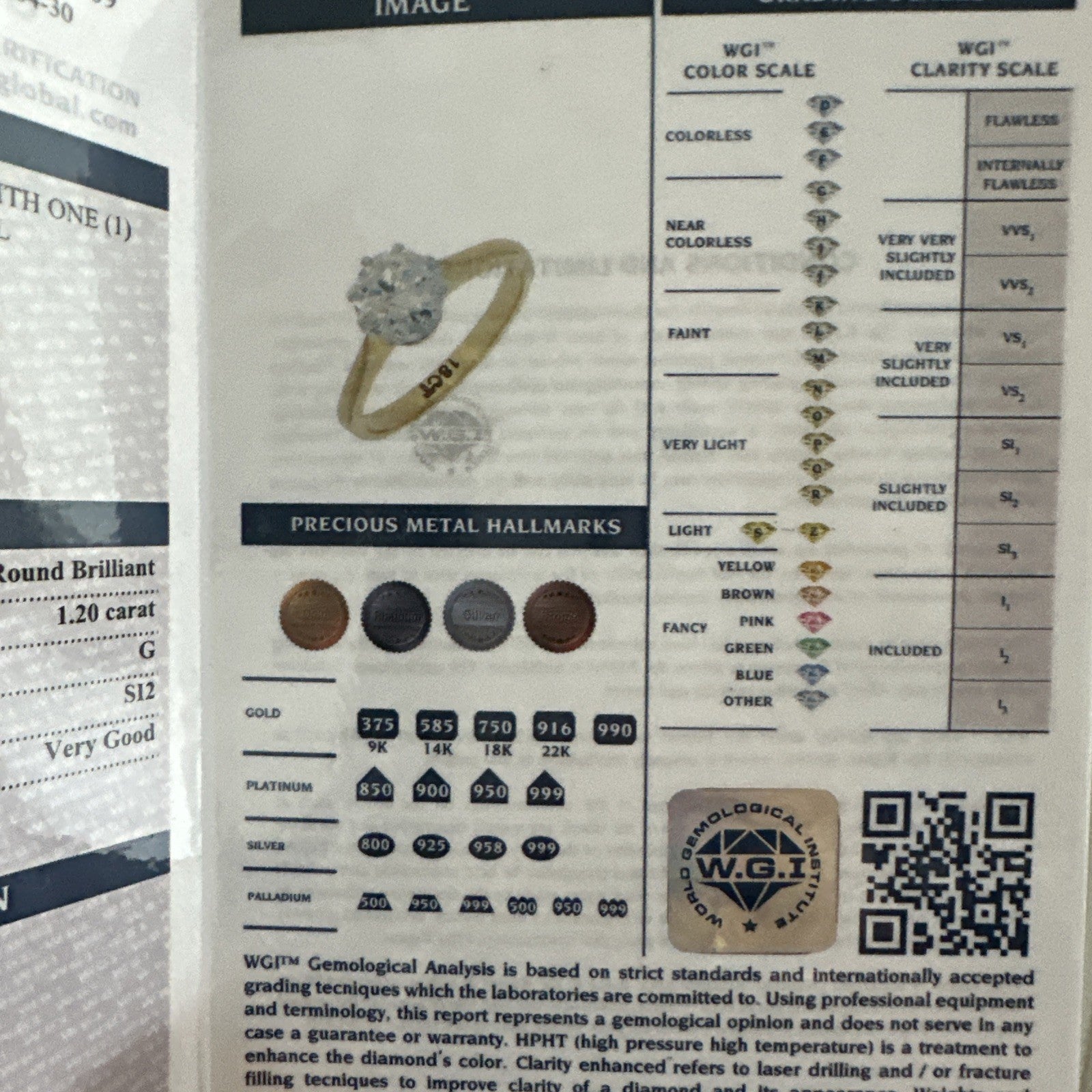 Old Brillant Cut 1.2 Ct Solitaire 18k Gold Ring With WGI report Size 6.5