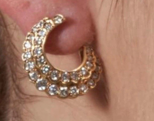 Vintage 14k Gold Crescent Moon Diamond Earrings 2 cttw