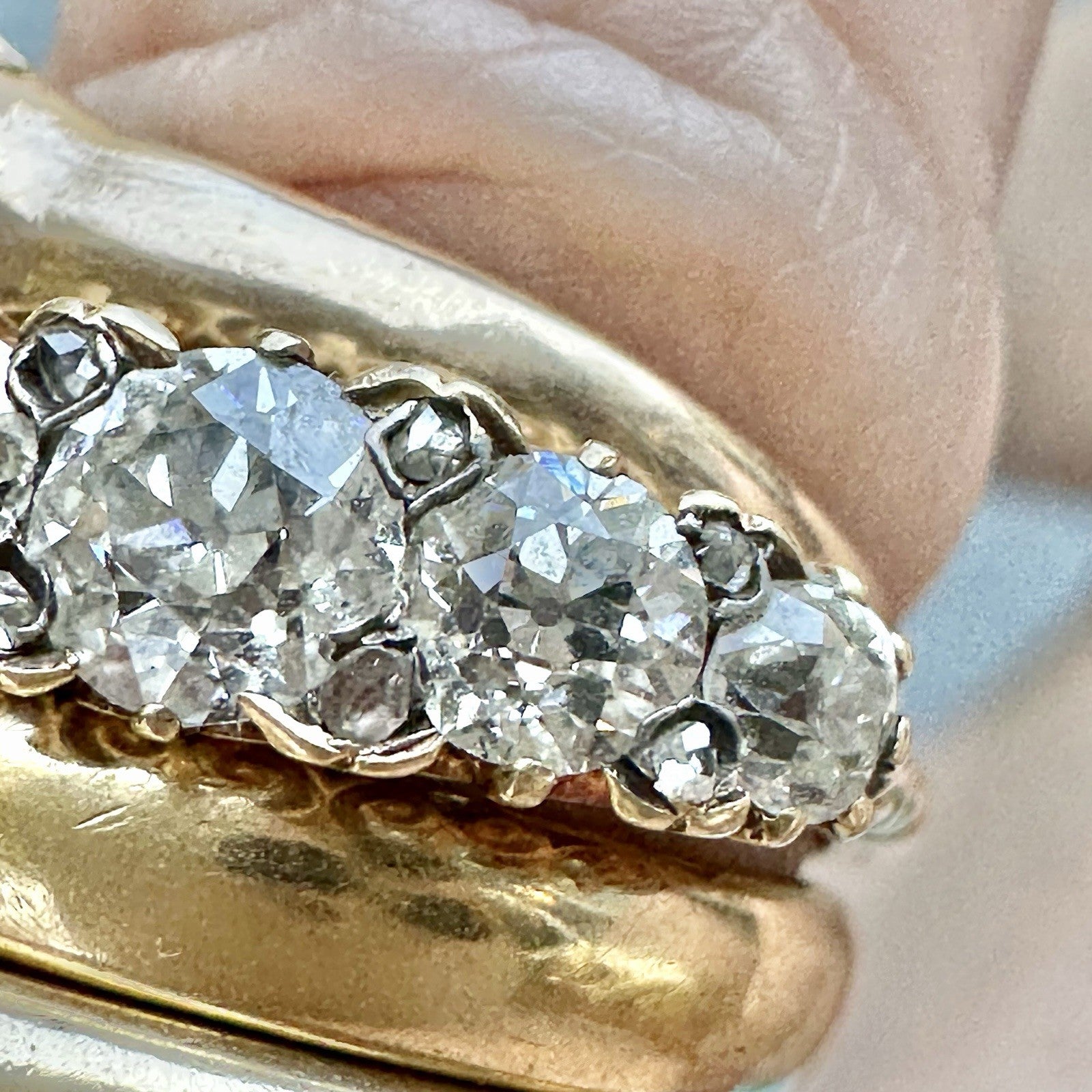 Victorian Old Cushion Cut 1.75 + Cttw  Hoop Ring ( Five Central Diamonds )