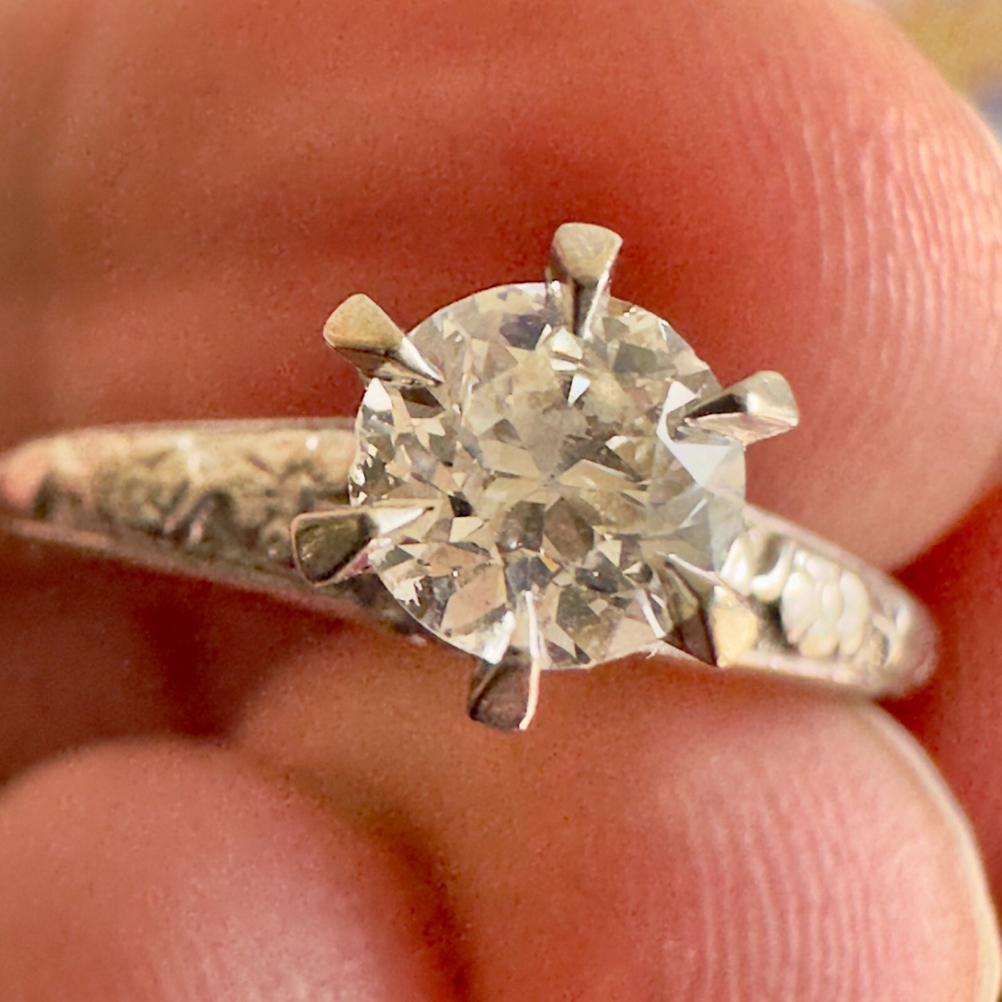 Art Deco 18k Forget Me Not OEC Diamond Solitaire with orange blossom band Size 5