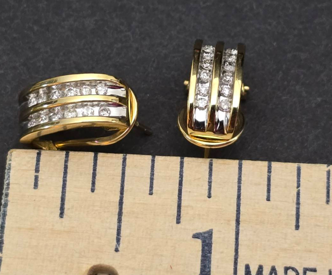14K Gold Double Row Diamond Half Hoop Earrings