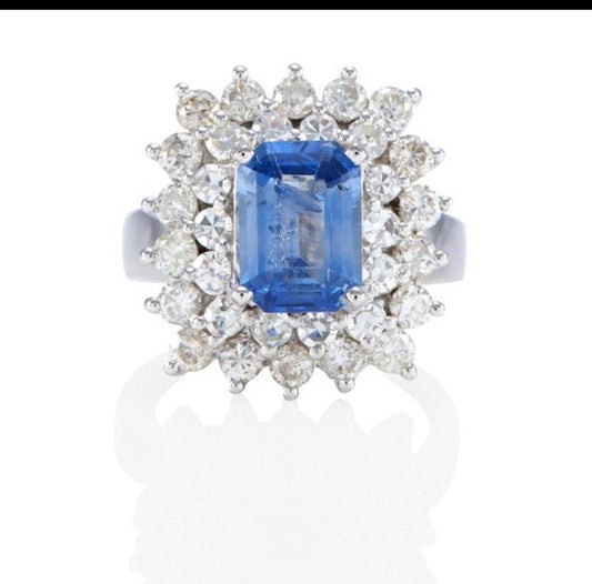 18K GOLD, CEYLON  SAPPHIRE AND DIAMOND RING W GIA