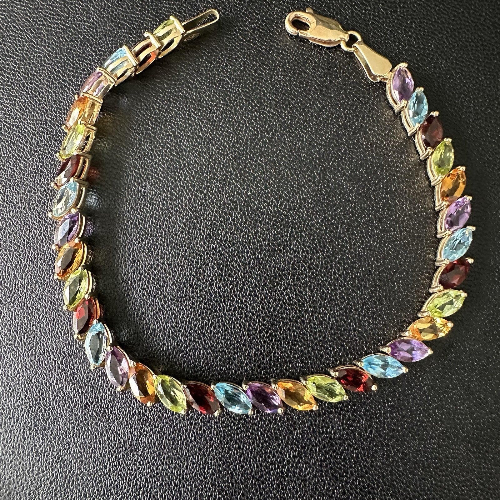 14k Yellow Gold Multi-Gemstone Tennis Bracelet 6.525 Inches  6.7g