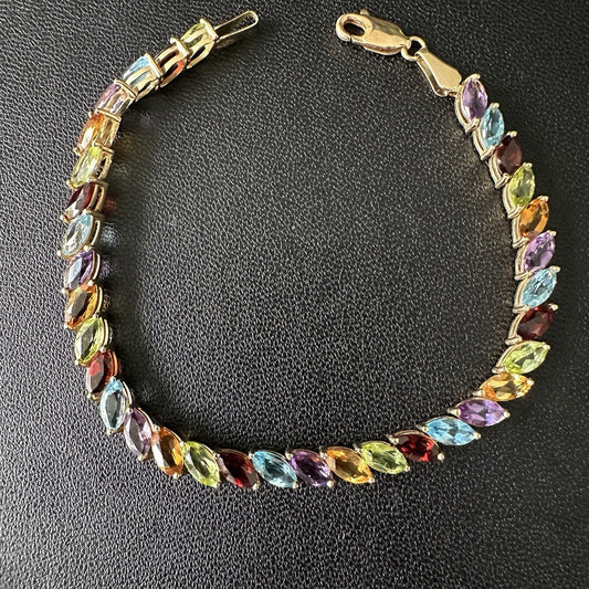 14k Yellow Gold Multi-Gemstone Tennis Bracelet 6.525 Inches  6.7g