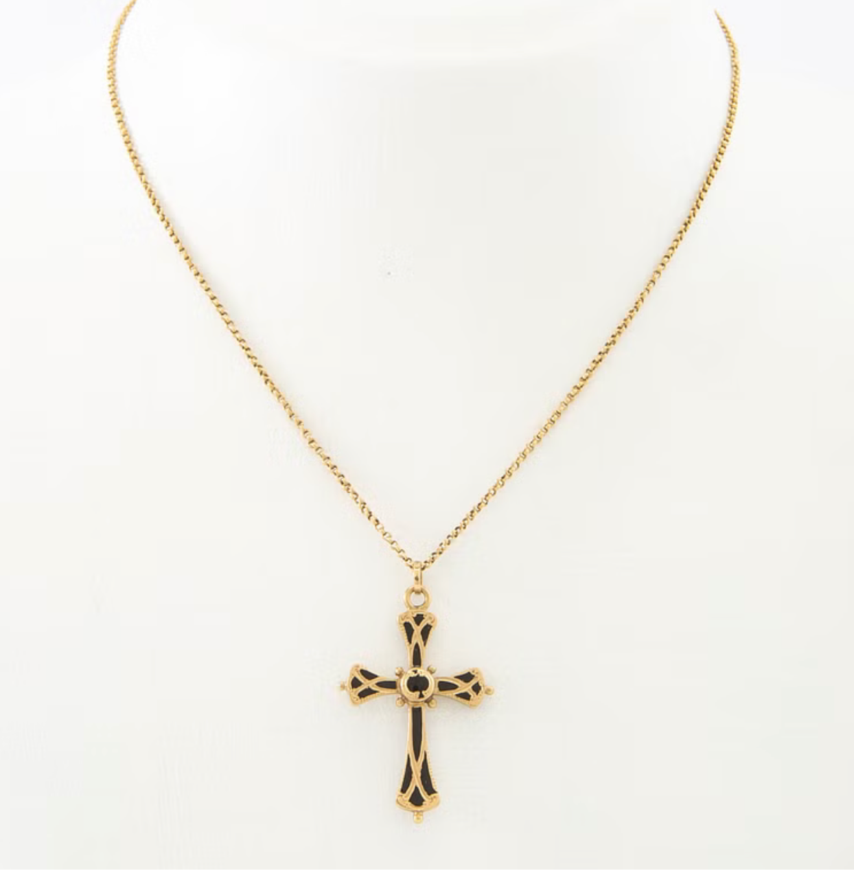 Circa 1800's  C. Tengstedt & Son 18k Rolo chain and Enamel Cross Necklace