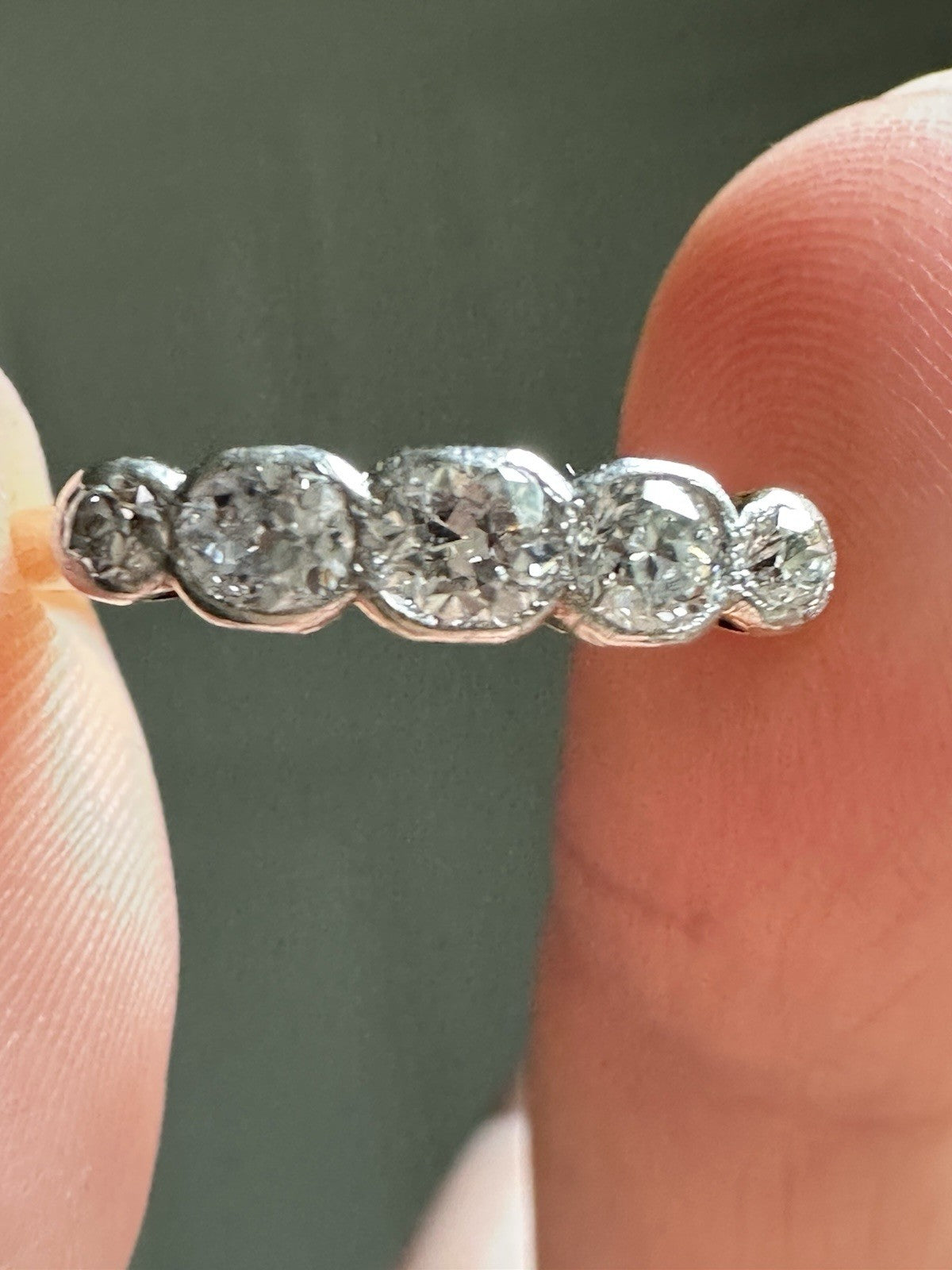 Antique old European and Old Cushion Cut 5 diamond Bezel Setting ring Size 6.5