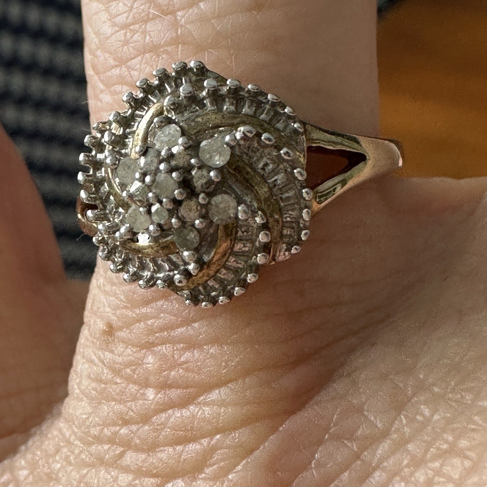 Diamond Sterling Silver Swirl Ring Size 6.75
