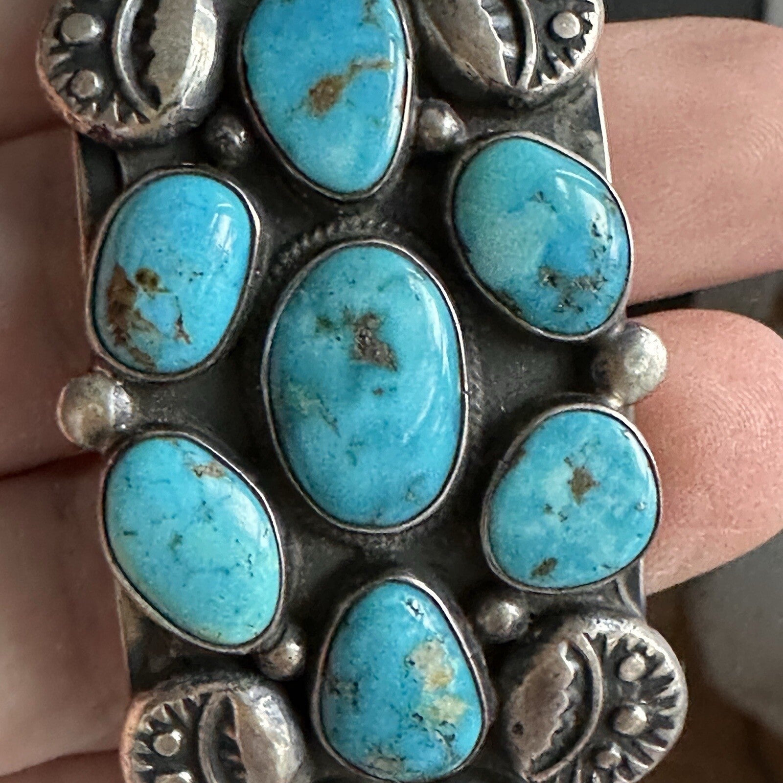 Verdy  Jake Vintage Sterling Silver Navajo  Morenci turquoise Cluster Cuff -82 G