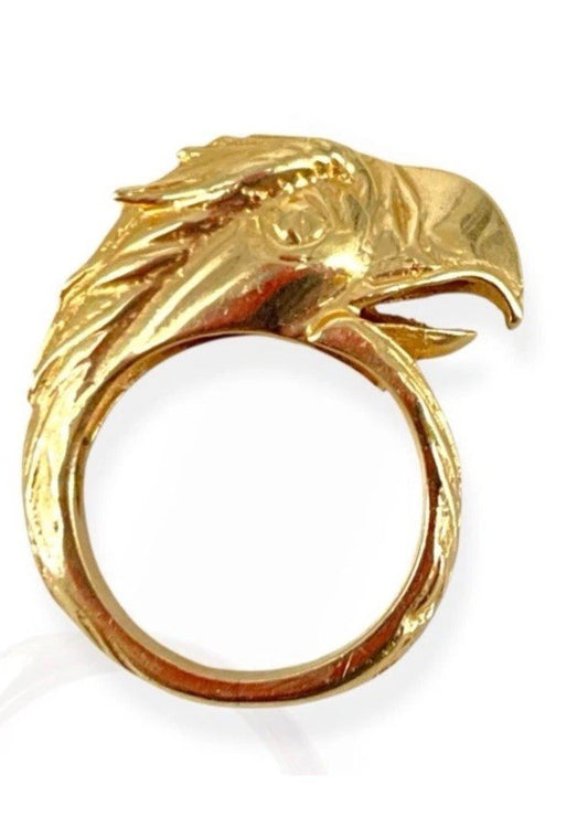 Vintage 14K Yellow Gold Eagle Head Ring 9.1g Size 5.25 Figural Bird Wrap Shank 