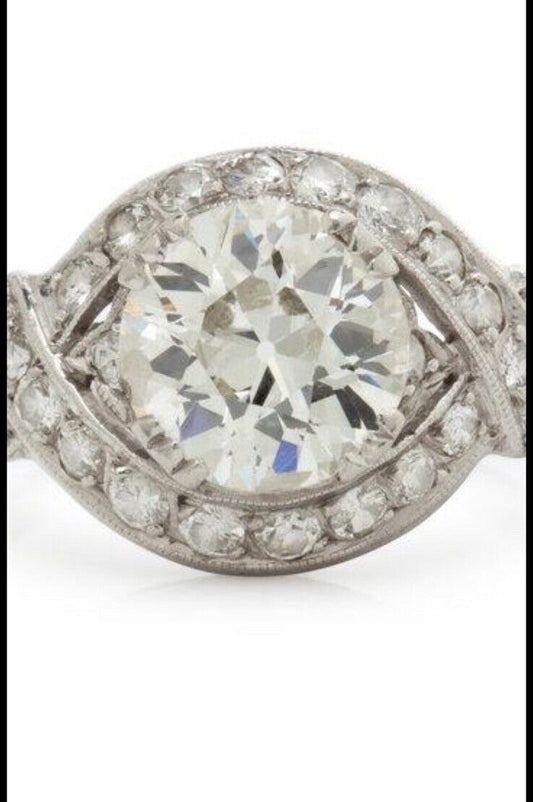 1.8 + cttw cttw  Carat Old European Cut  Diamond Platinum Art Deco Ring