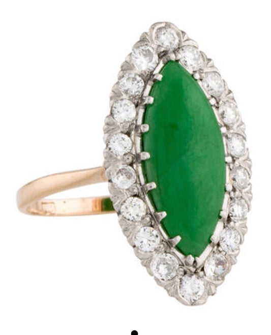 GIA Certified Platinum & Gold Jadeite Jade and Diamond Ring