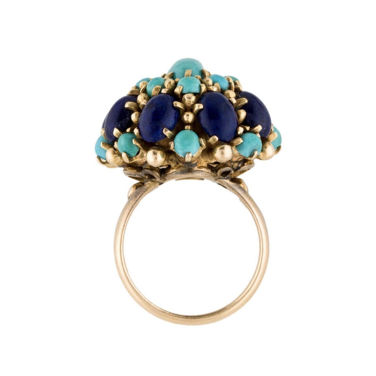 Vintage Bombe Turquoise Lapis 14k Cocktail Ring size 6.5