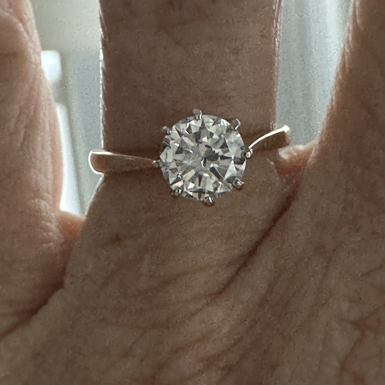 Old Brillant Cut 1.2 Ct Solitaire 18k Gold Ring With WGI report Size 6.5