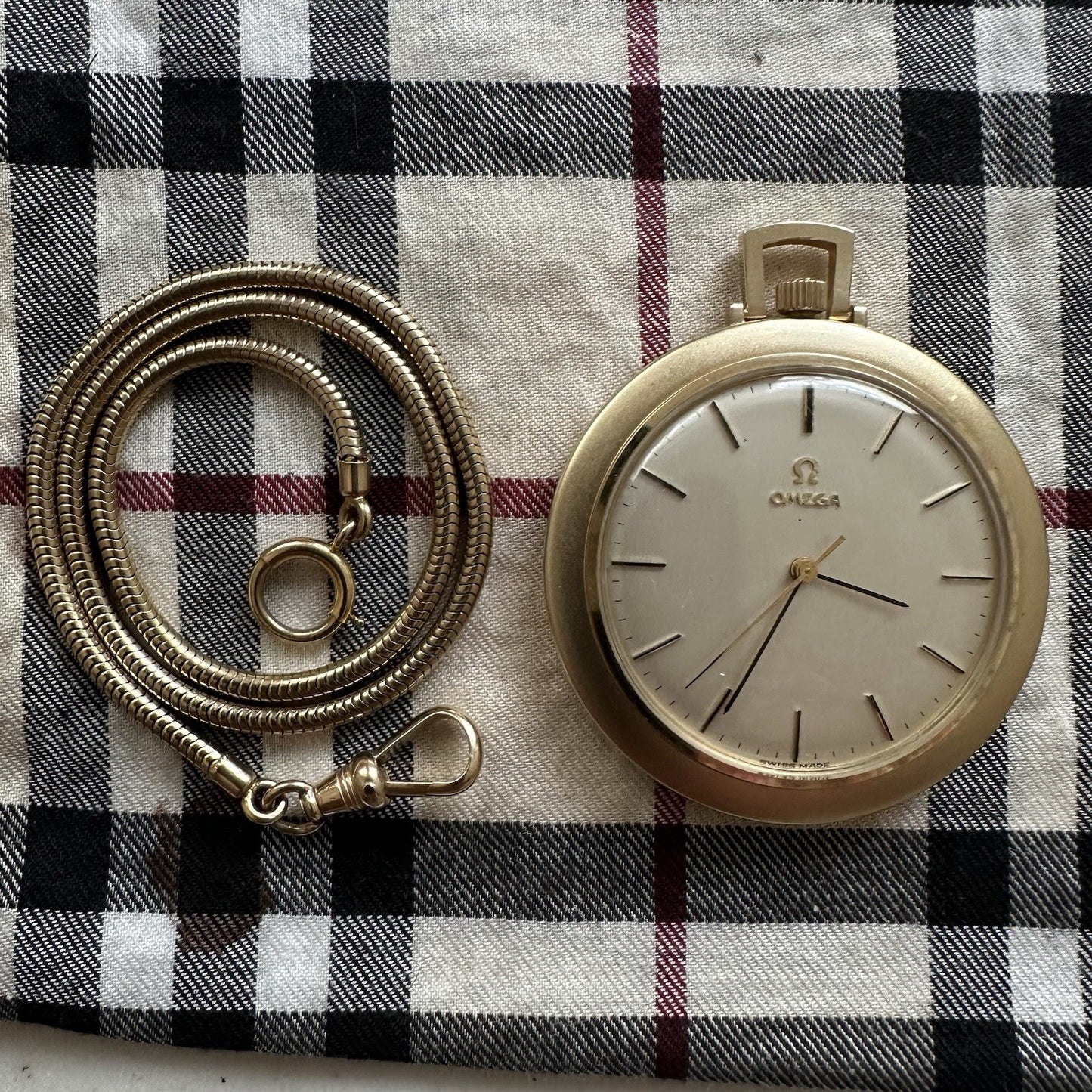 Vintage 1968 14k Omega Pocketwatch and Watch Chain Excellent Condition