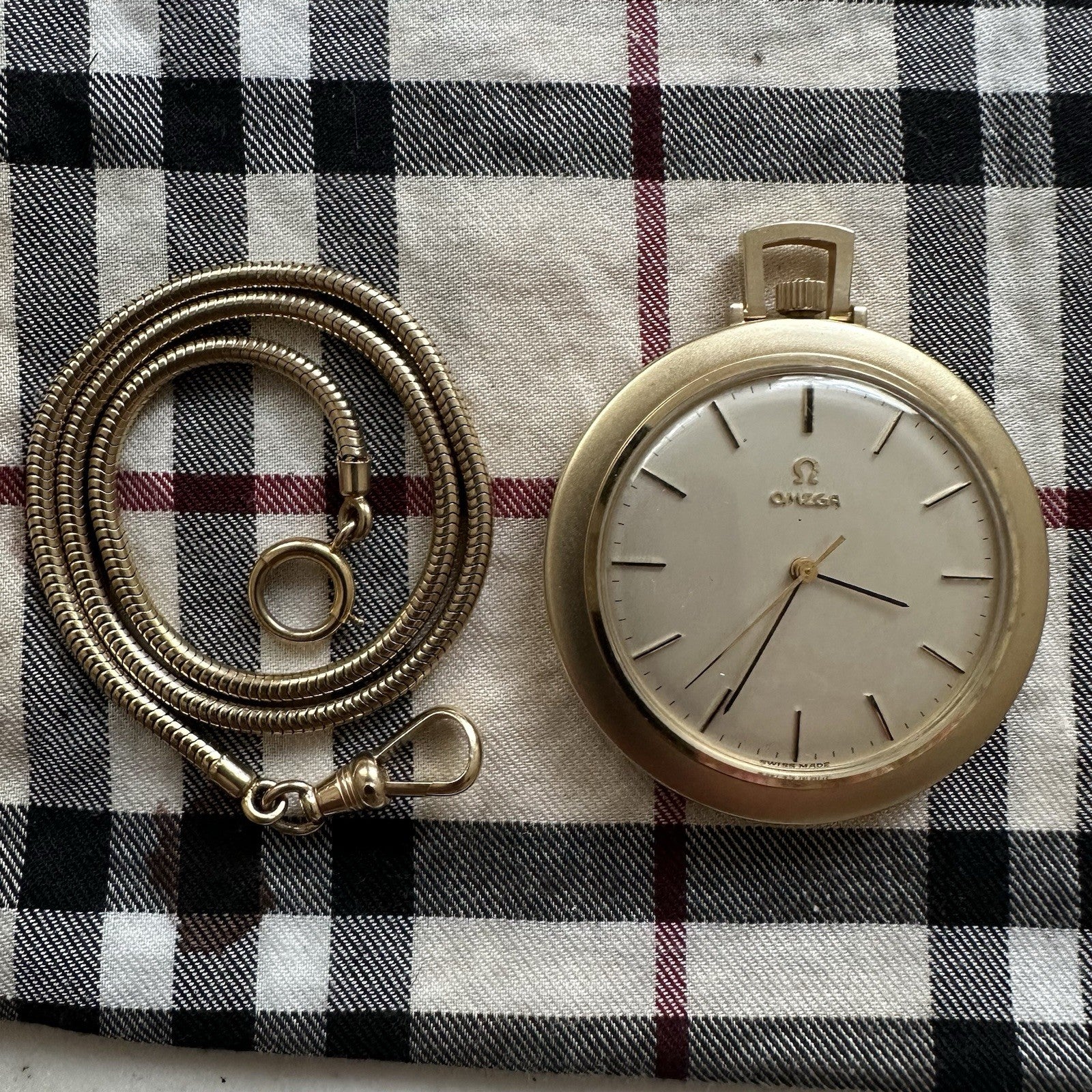 Vintage 1968 14k Omega Pocketwatch and Watch Chain Excellent Condition