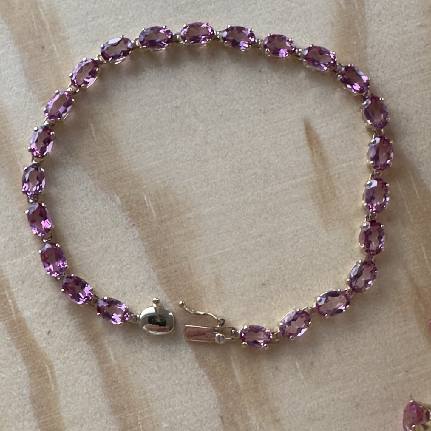 Tennis Bracelet 4.65ct Pink Topaz 10K Gold Oval Cut  5.9 Grams